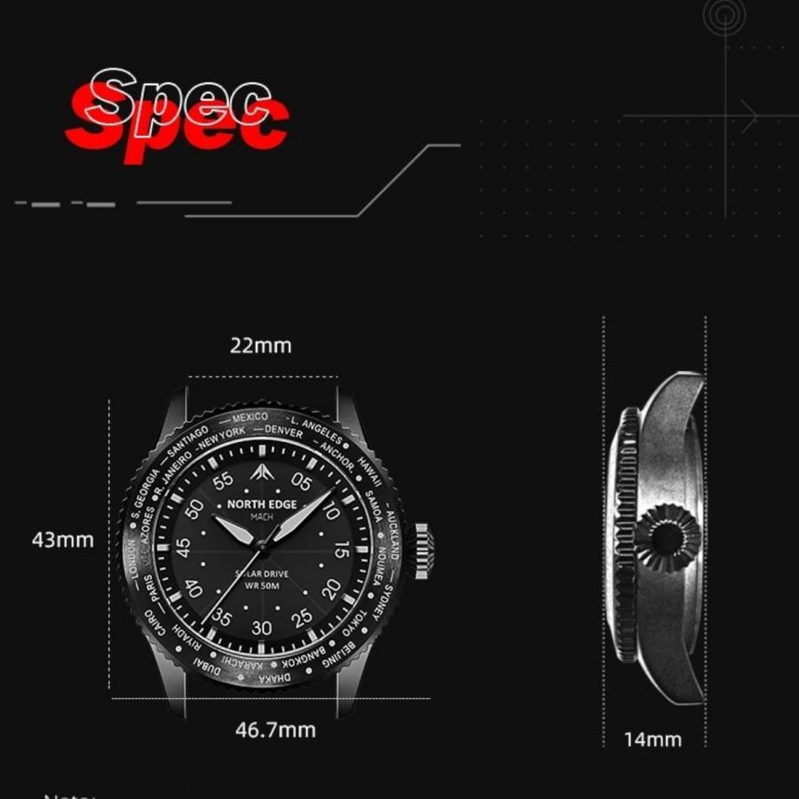 腕時計 メンズ ソーラー ワールドタイム機能 パイロットウォッチ 5気圧防水 ナイロン 革 NORTH EDGE MACH |  | 10