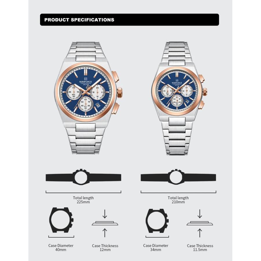 ペアウォッチ カップル 夫婦 クォーツ クロノグラフ ペア価格 日付 プレゼント ギフト NAVIFORCE NF8048 |  | 14
