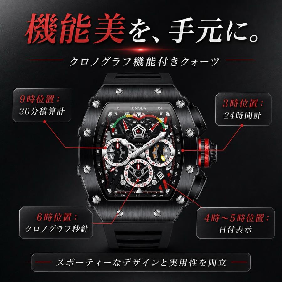 爆買 腕時計 メンズ クロノグラフ オマージュウォッチ クォーツ トノー