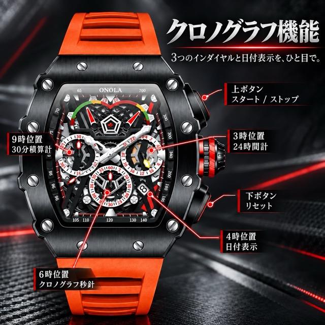 腕時計 メンズ クロノグラフ オマージュウォッチ クォーツ トノー型