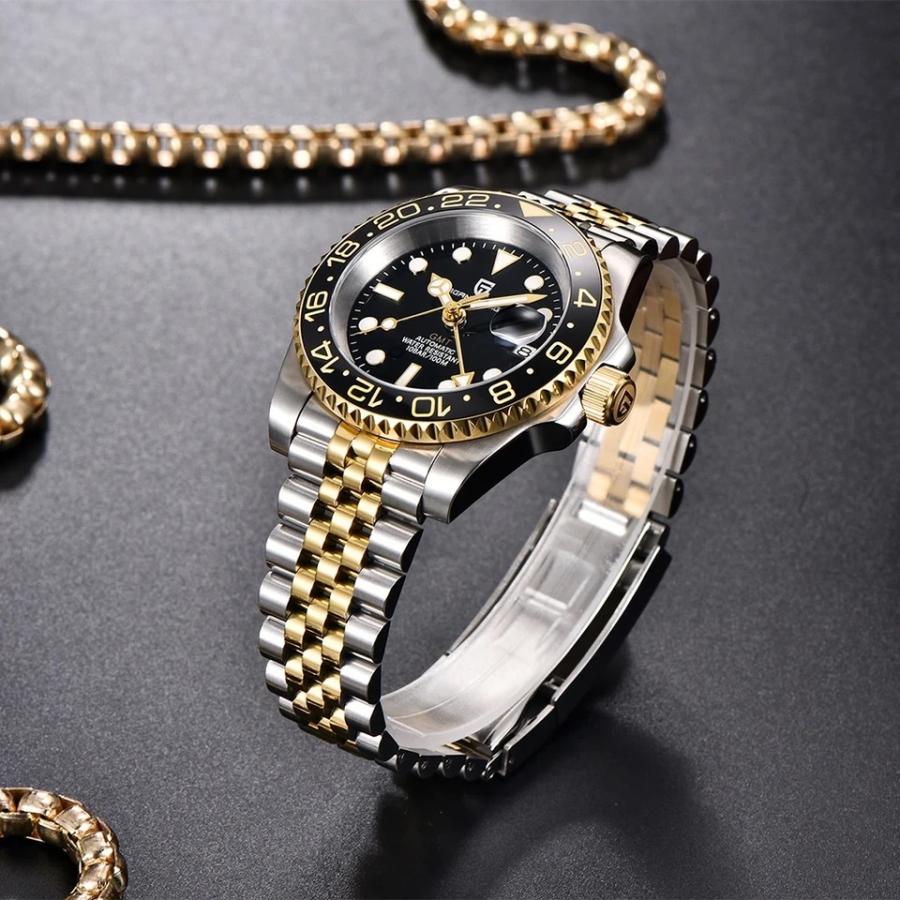 パガーニデザイン　ロレックスオマージュ　自動巻き 腕時計 黒金 コンビバンド パガーニデザイン ロレックスオマージュ 自動巻き 腕時計 黒金