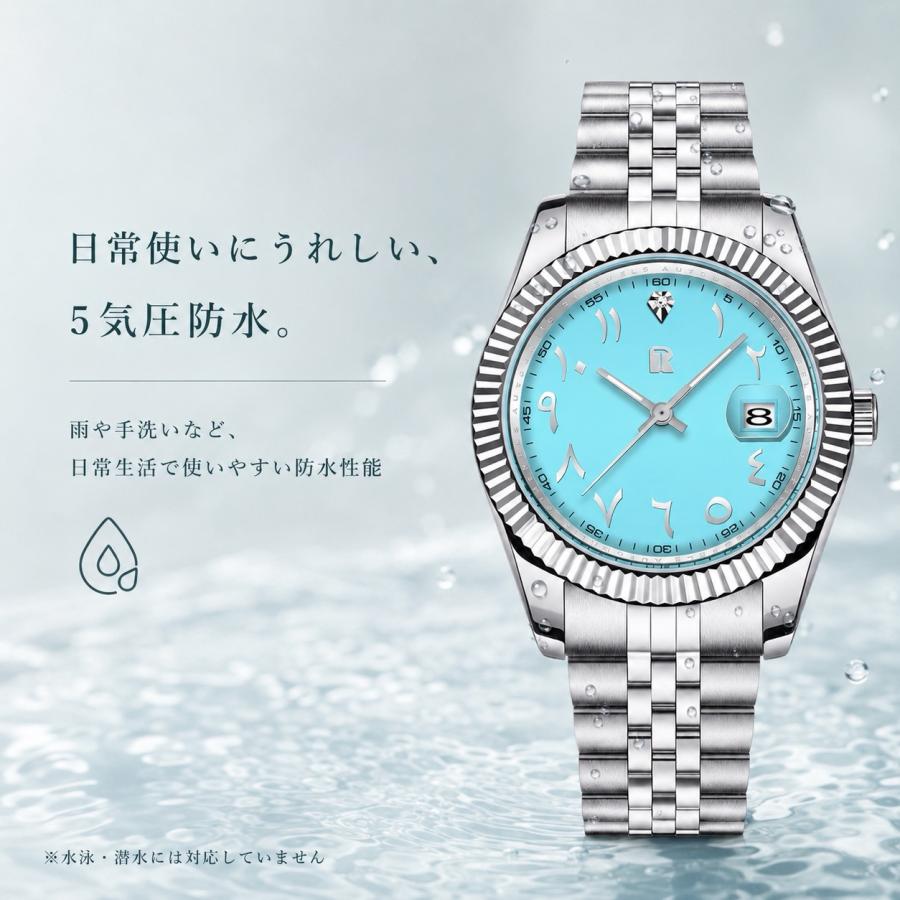 腕時計 メンズ 自動巻き 機械式 RollsTimi 5気圧防水 アラビア数字 39mm ターコイズブルー RT-128 |  | 08
