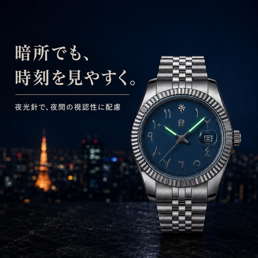 腕時計 メンズ 自動巻き 機械式 RollsTimi 5気圧防水 アラビア数字 39mm ターコイズブルー RT-128 |  | 09