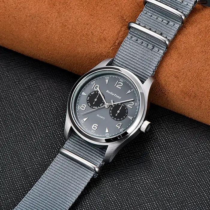 腕時計 メンズ 40代 50代 ROLLSTIMI クォーツ式 NATOベルト 日付 週表示 ナイロン 2針 RT-7903 |  | 03