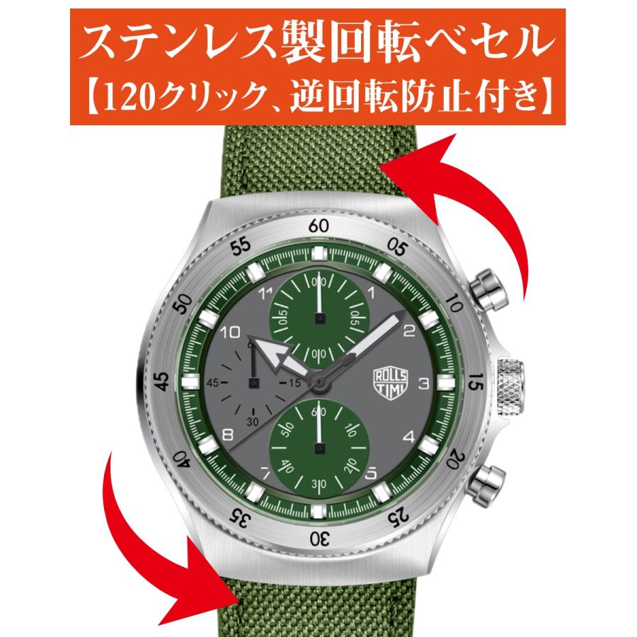 腕時計 メンズ 40代 50代 クロノグラフ クォーツ ナイロンベルト 革 回転ベゼル 5気圧防水 Rolls Timi RT-7932 |  | 06