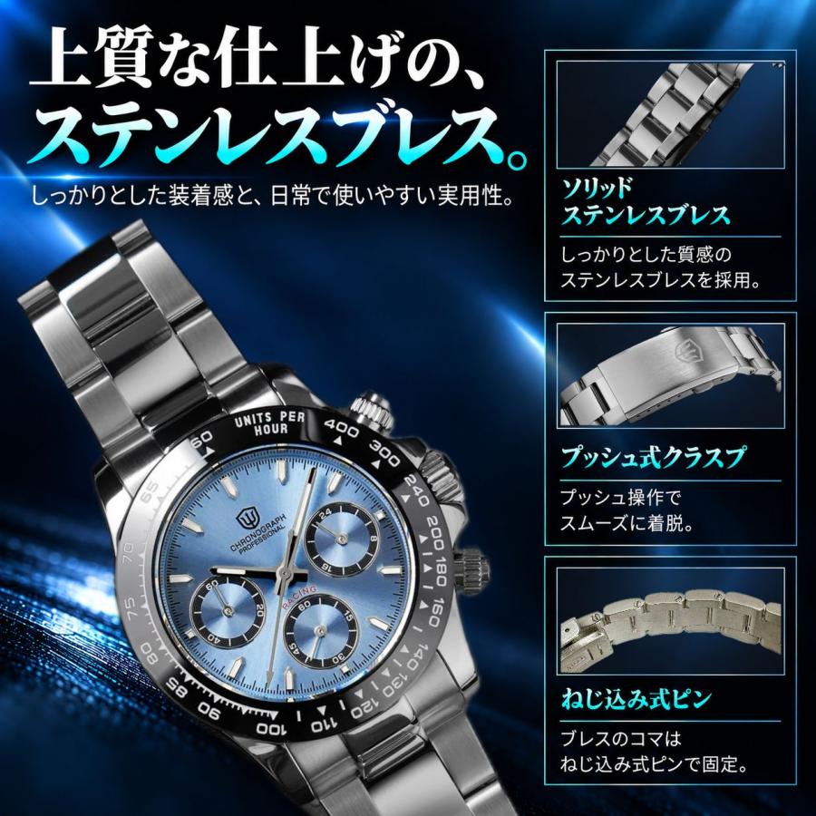 クロノグラフ メンズ腕時計 38mm WATCHDIVES WD16500 メカクォーツ