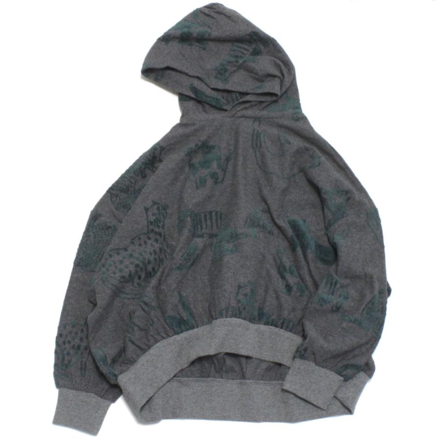 セール 「40%OFF」 パーカー \"ニードルワークス\"" CATフロッキージャガード天竺BIGパーカー チャコール"_6