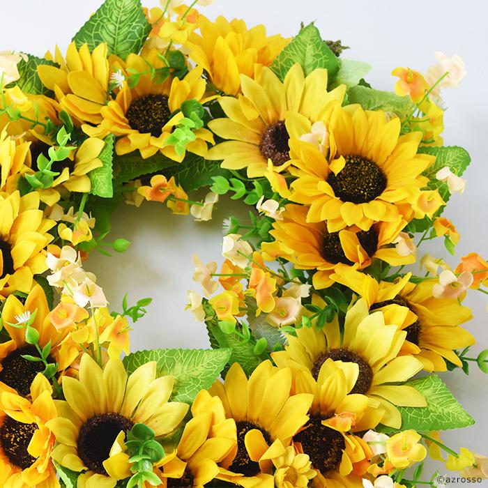 113. !特大! ひまわり リース フラワーリース 造花リース 玄関リース 5-101 大きめリース ひまわり 向日葵のリース アーティシャル