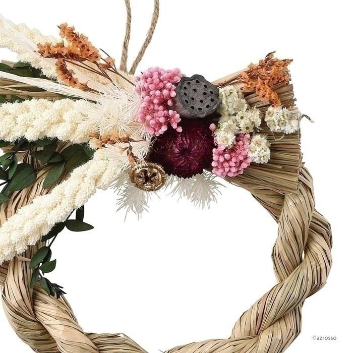 花 しめ縄 ドライフラワー アワ 白 赤 黄 自然素材 ナチュラル