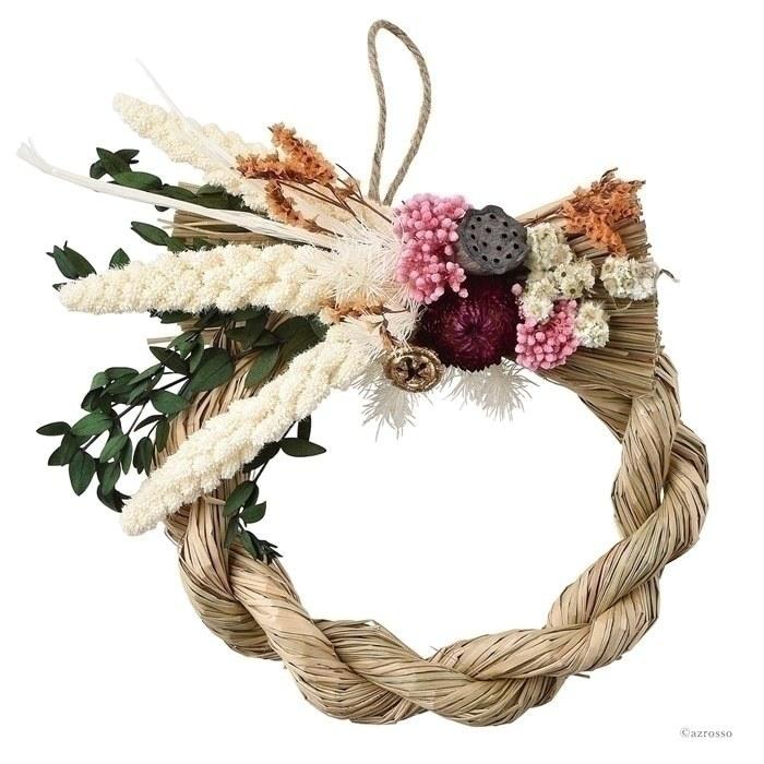 花 しめ縄 ドライフラワー アワ 白 赤 黄 自然素材 ナチュラル