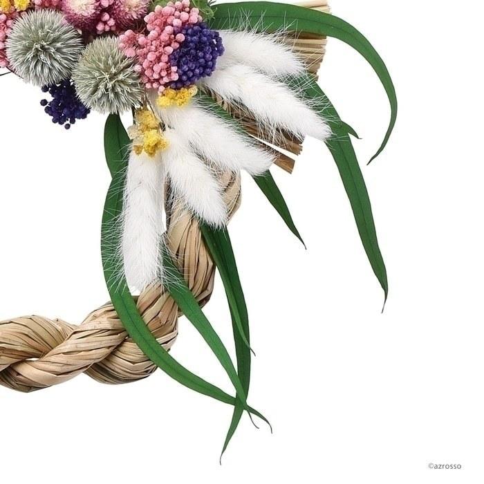 花 しめ縄 ドライフラワー ルリタマ アザミ 緑 白 赤 自然素材