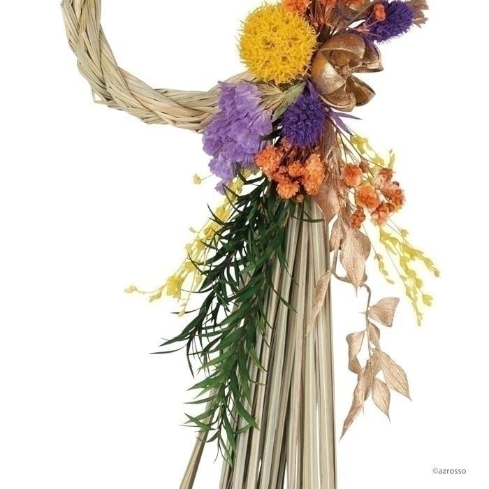 5自家栽培無農薬 しめ縄 正月飾り ドライフラワー プリザーブド 紫陽花 コーン 花 しめ縄 ドライフラワー オリガミ 黄 紫 オレンジ 緑 自然素材