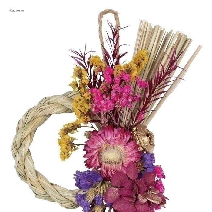 花 しめ縄 ドライフラワー カンザシ ピンク 紫 黄 自然素材 ナチュラル