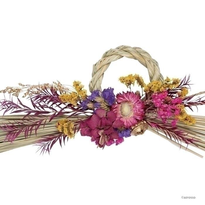 生花 しめ縄リース 花 しめ縄 ドライフラワー カンザシ ピンク 紫 黄 自然素材