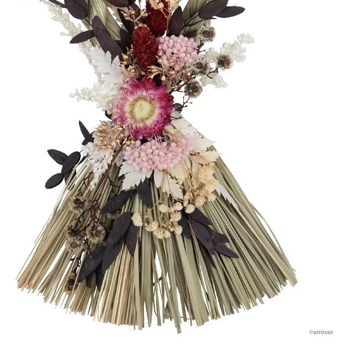 花 しめ縄 ドライフラワー あけぼの 赤 ピンク 白 緑 自然素材