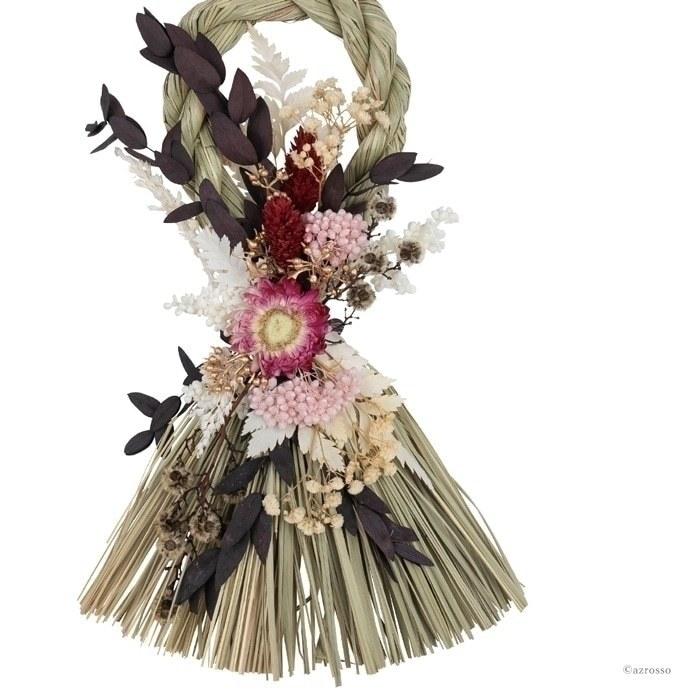 花 しめ縄 ドライフラワー あけぼの 赤 ピンク 白 緑 自然素材