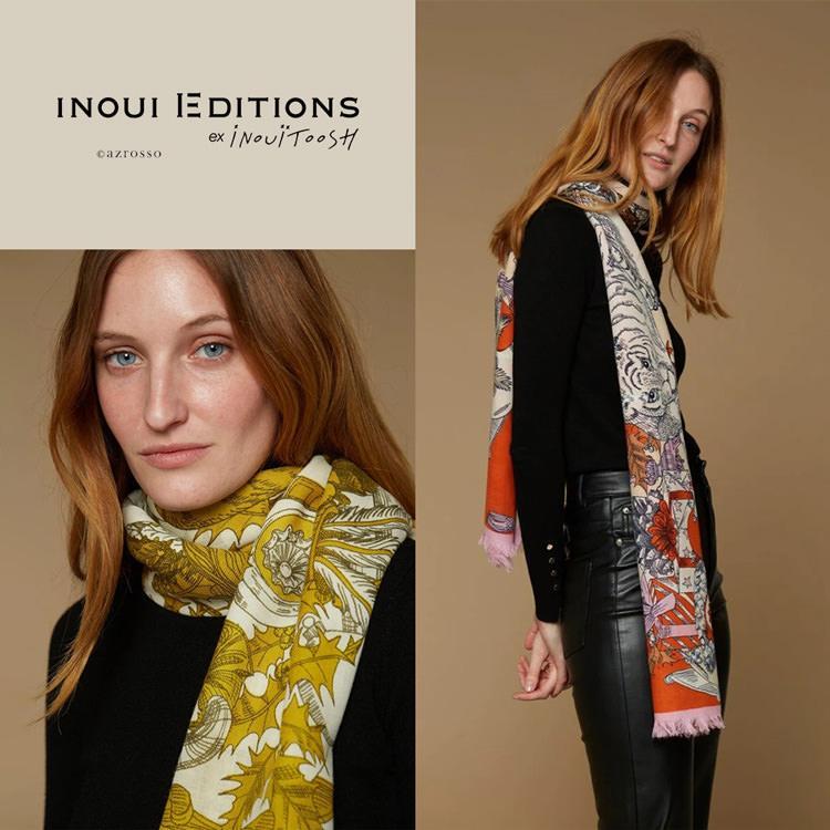 美品★INOUI TOOSHイヌイトゥーシュ 薔薇 花柄 ウール 大判 ストール INOUI TOOSH（イヌイトゥーシュ） 花柄 コットン ストール レディース