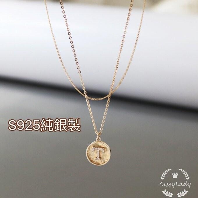 S925純銀製 繊細 T字プレート 2連ネックレス K18仕上げ 細身 silver925 