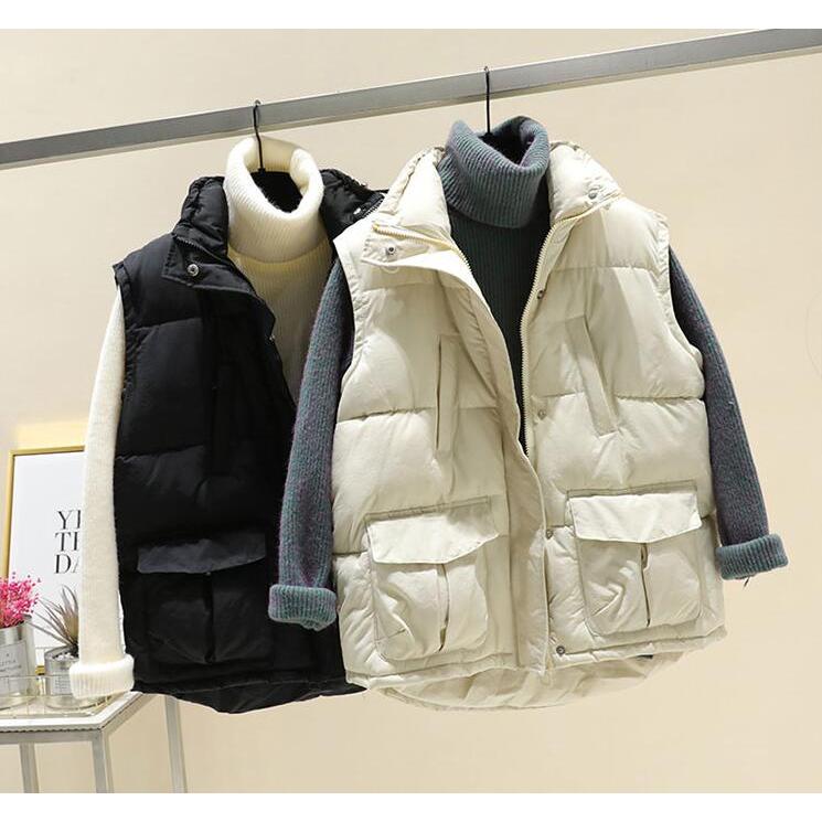 大きいサイズベストレディースショート丈学生秋冬ベストデイリーコーデゆったりベストダウンベスト中綿