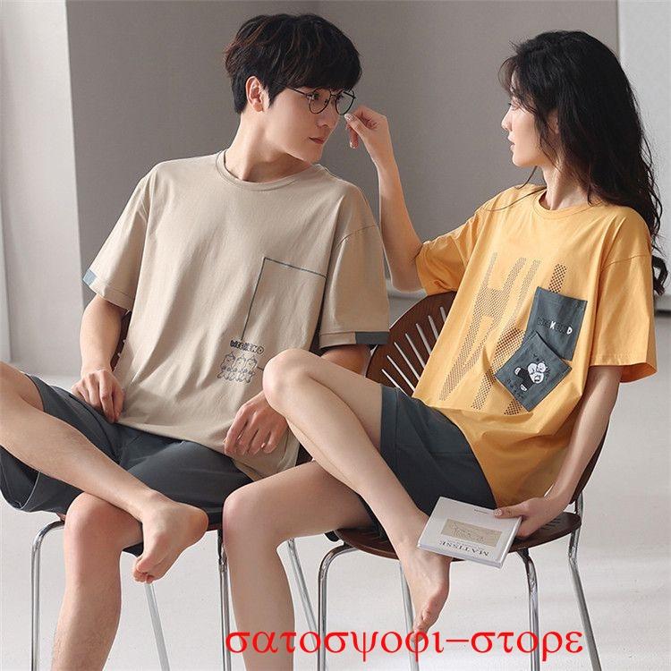 ペア パジャマ 春夏 綿 やわらか 半袖tシャツ ペアルック カップル