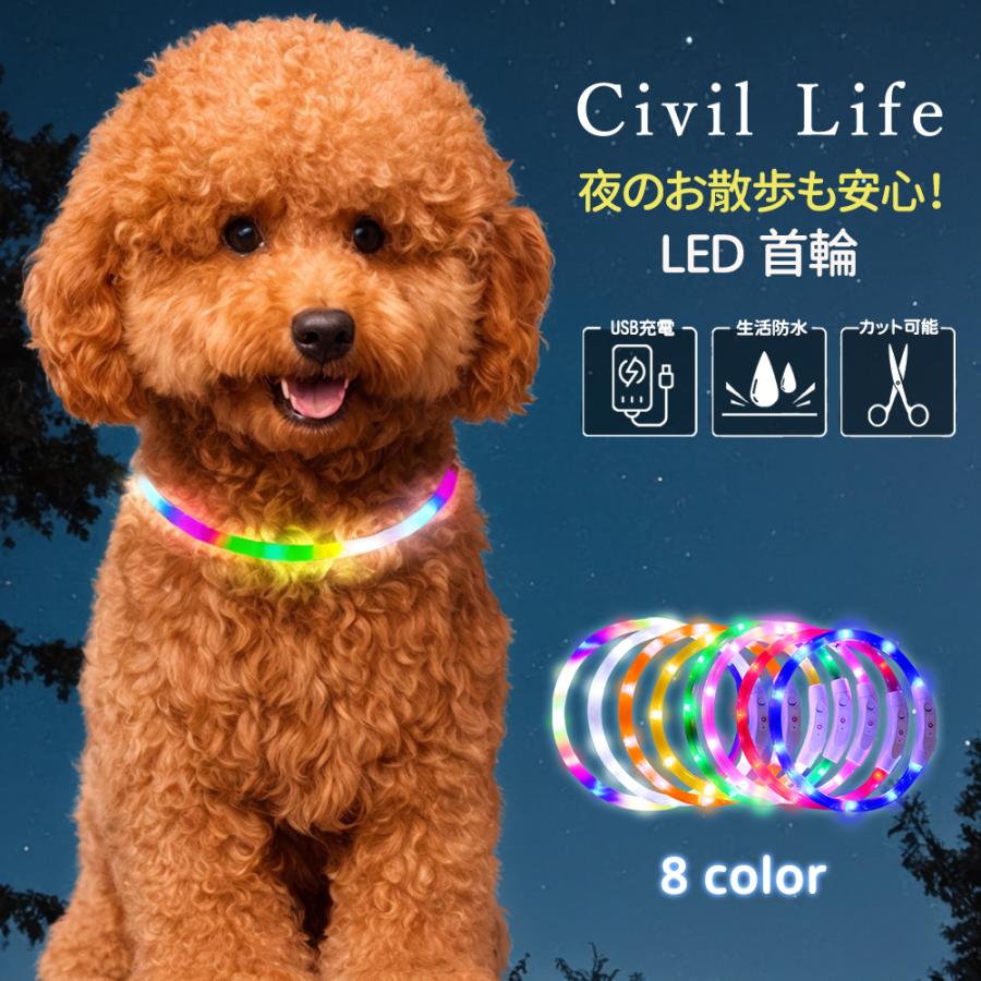 犬 光る首輪 首輪 光る led ライト 犬用 猫用 散歩 防水 小型犬 中型犬 大型犬 USB充電式 サイズ調整可 レインボー｜civil-life