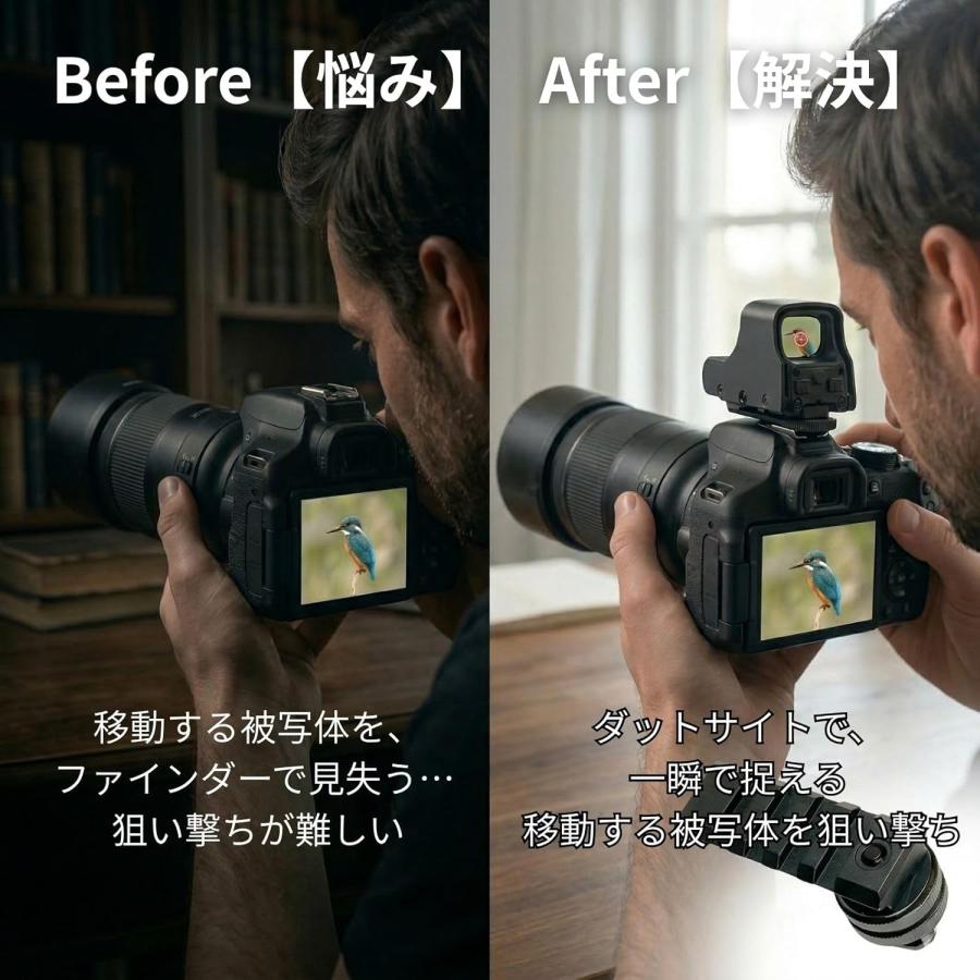 ドットサイト カメラ マウント 20mm レール ホットシュー 変換アダプター 一眼レフ ミラーレス 野鳥撮影 動体撮影 照準補助 照準器 |  | 02