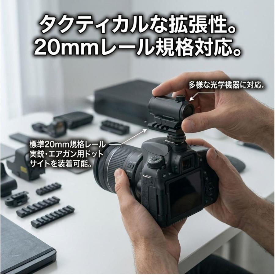 ドットサイト カメラ マウント 20mm レール ホットシュー 変換アダプター 一眼レフ ミラーレス 野鳥撮影 動体撮影 照準補助 照準器 |  | 04