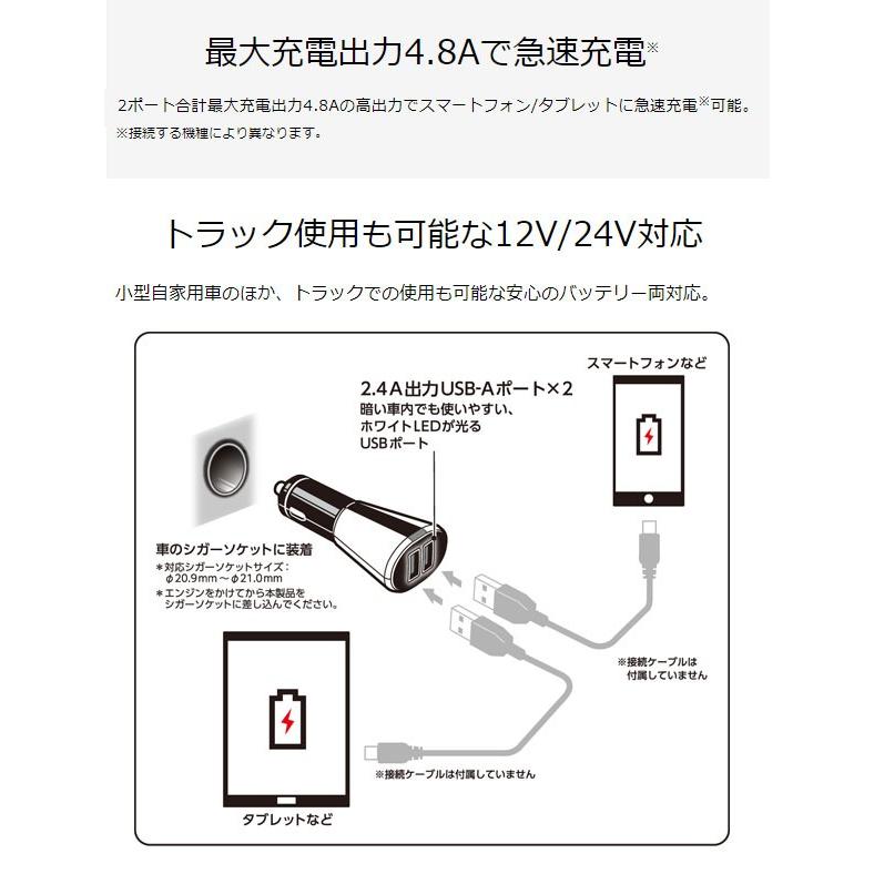 シガーソケット充電器 USB 2連 USB 急速 12V/24V ケンウッド カーチャージャー CAX-CH10 (お取寄せ)