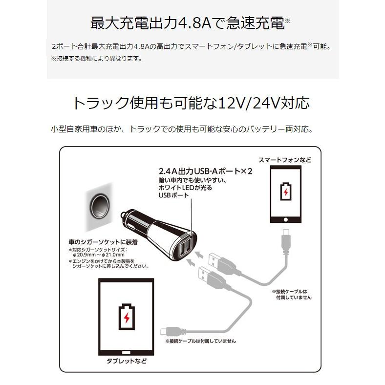 シガーソケット充電器 USB 2連 USB 急速 12V/24V ケンウッド