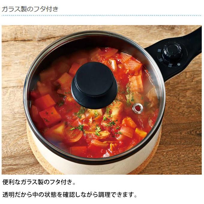 スープポット 1L 電気片手鍋 スープ鍋 電気調理器 1人〜2人用 ガラス 