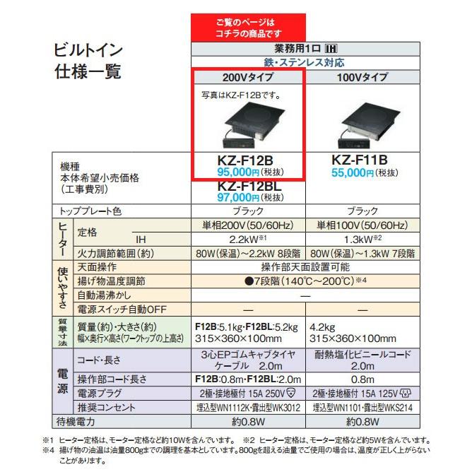 パナソニック IHクッキングヒーター ビルトイン IHコンロ 1口 業務用 200V KZ-F12B (送料無料＆お取寄せ)｜ciz｜05