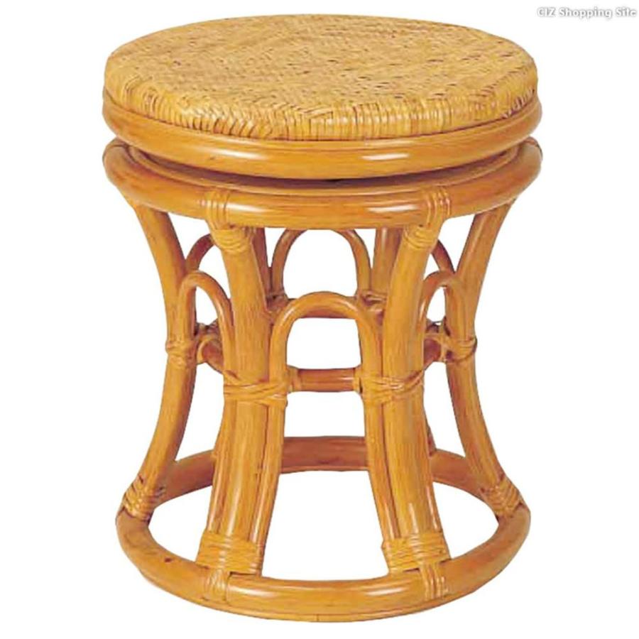 スツール ラタンチェア 丸 木製 回転式 籐の椅子 回転スツール