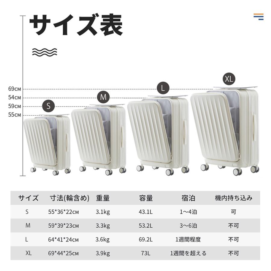 スーツケース キャリーケース 機内持ち込み 多機能スーツケース フロントオープン 前開き USBポート付き 充電口 カップホルダー付き 43L/69L 大容量｜cjshopcj｜21