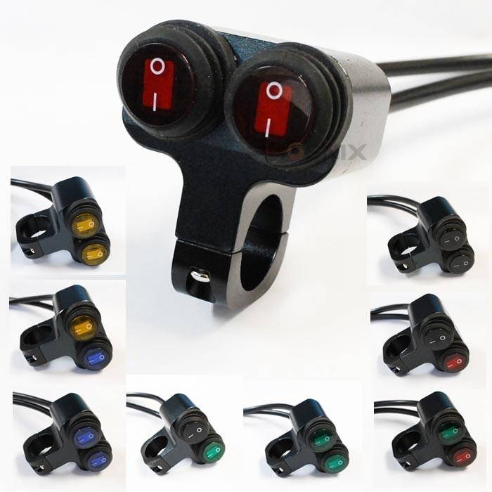 ハンドル スイッチ 防水 内径 22mm バイク 自転車 インジケーター LED 丸型 ボタン ハンドル 2ボタン フォグランプ アルミ 電装