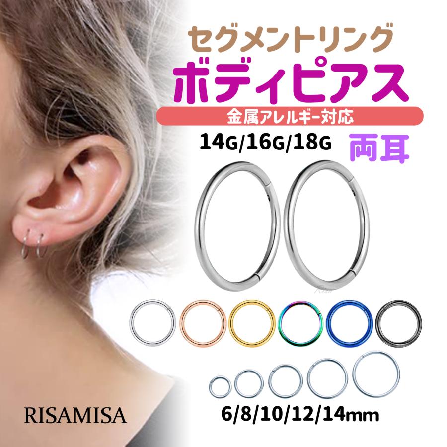 Risa ボディピアス 18G 16G 14G セグメントリング 両耳セット