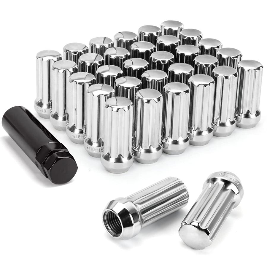 ホイールラグナット 32本セット 社外品 M14x1.5 ロング メッキ キー 
