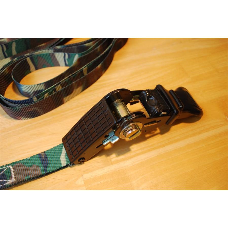 ラチェットタイダウンベルト 1本 カモフラ 迷彩 グリーン マルチカム風