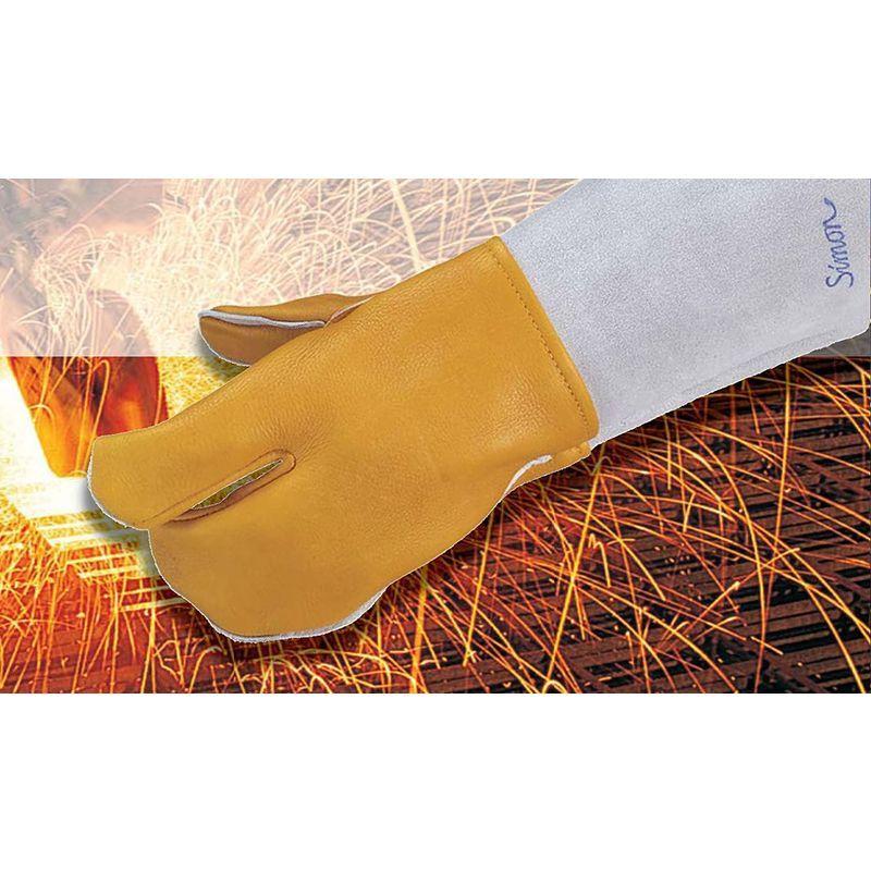 シモン　溶接用手袋手袋（牛本革・牛本革当て付き・10双入り）《002-123Aアルゴン白》