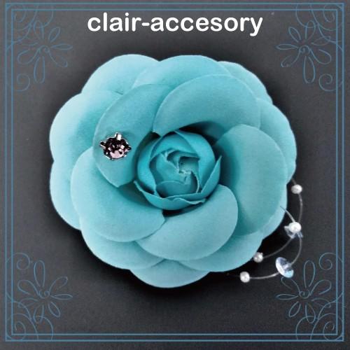 髪飾り　コサージュ　成人式　卒業式　入学式　カメリア　ミントブルー | 