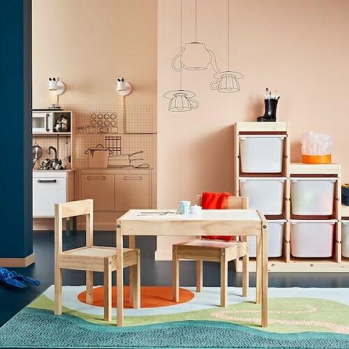 イケア（IKEA） 子供用テーブル チェア2脚付 ホワイト 白 パイン材