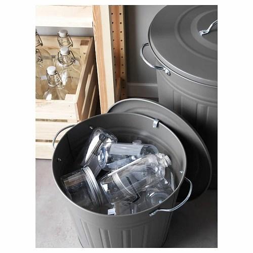 イケア（IKEA） ふた付きゴミ箱 16L グレー a20312251 KNODD クノッド