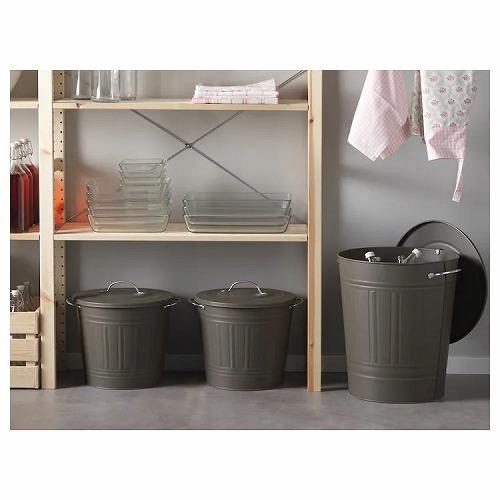 ふた付き二段式グレー引き出し式ゴミ箱 イケア（IKEA） ふた付きゴミ箱 16L グレー a20312251 KNODD クノッド