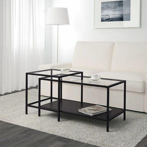 IKEA イケア ネストテーブル2点セット ガラス ブラックブラウン 黒 茶 90x50cm a60215333 VITTSJO ヴィットショー｜clair-kobe｜02