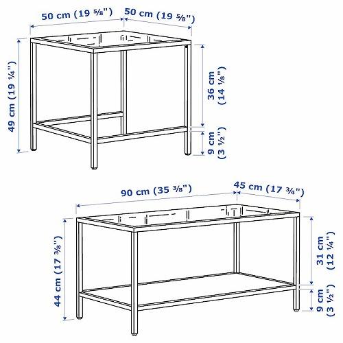 イケア（IKEA） ネストテーブル2点セット ガラス ブラックブラウン 黒