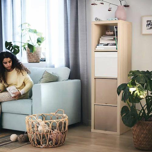 イケア（IKEA） シェルフユニット ホワイトステインオーク調 42x147cm