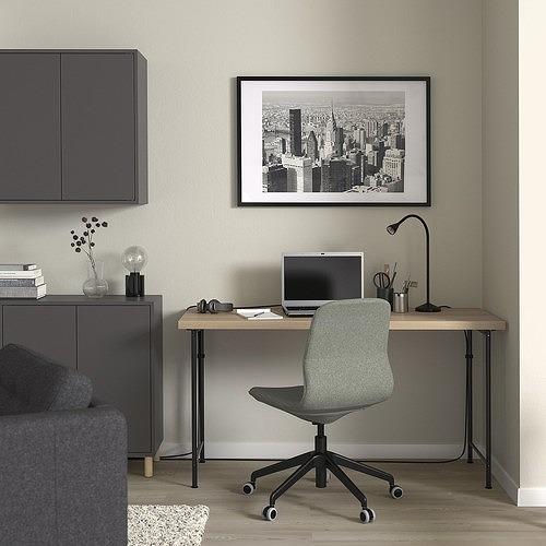 イケア（IKEA） デスク ホワイトステインオーク調/ブラック 140×60cm