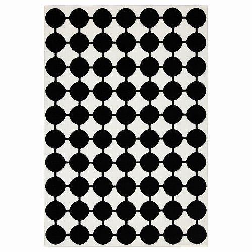 イケア（IKEA） ラグ パイル短 ホワイト ブラック 水玉模様 133x195cm