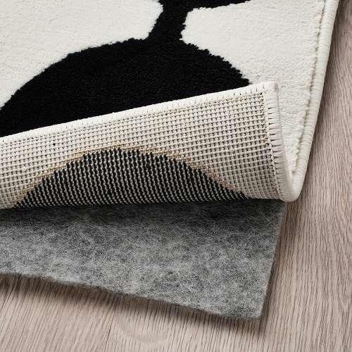 イケア（IKEA） ラグ パイル短 ホワイト ブラック 水玉模様 133x195cm