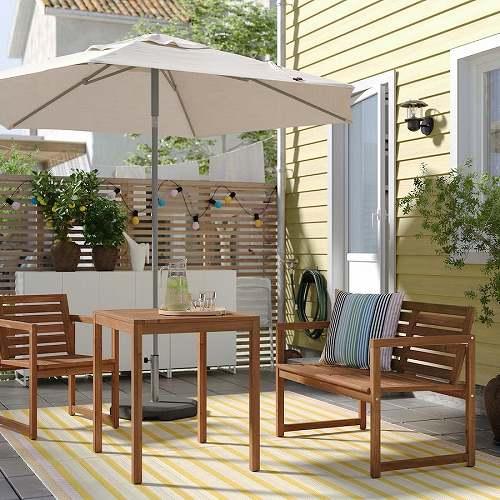 イケア（IKEA） ベンチ 背もたれ付き 屋外用 ライトブラウンステイン