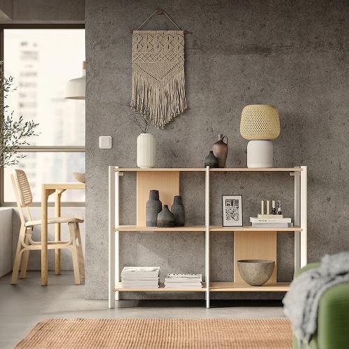 イケア（IKEA） シェルフユニット ホワイト ライトバンブー 120x85cm